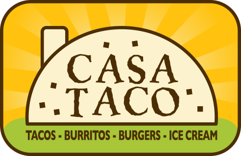 Casa Taco New Mexico Mexican Restaurant Logo serving tacos, burritos, burgers and ice cream